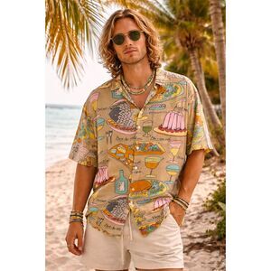 Vintage  Jams World Graphic Short Sleeve Button Up Shirt Top  Mens Size XL